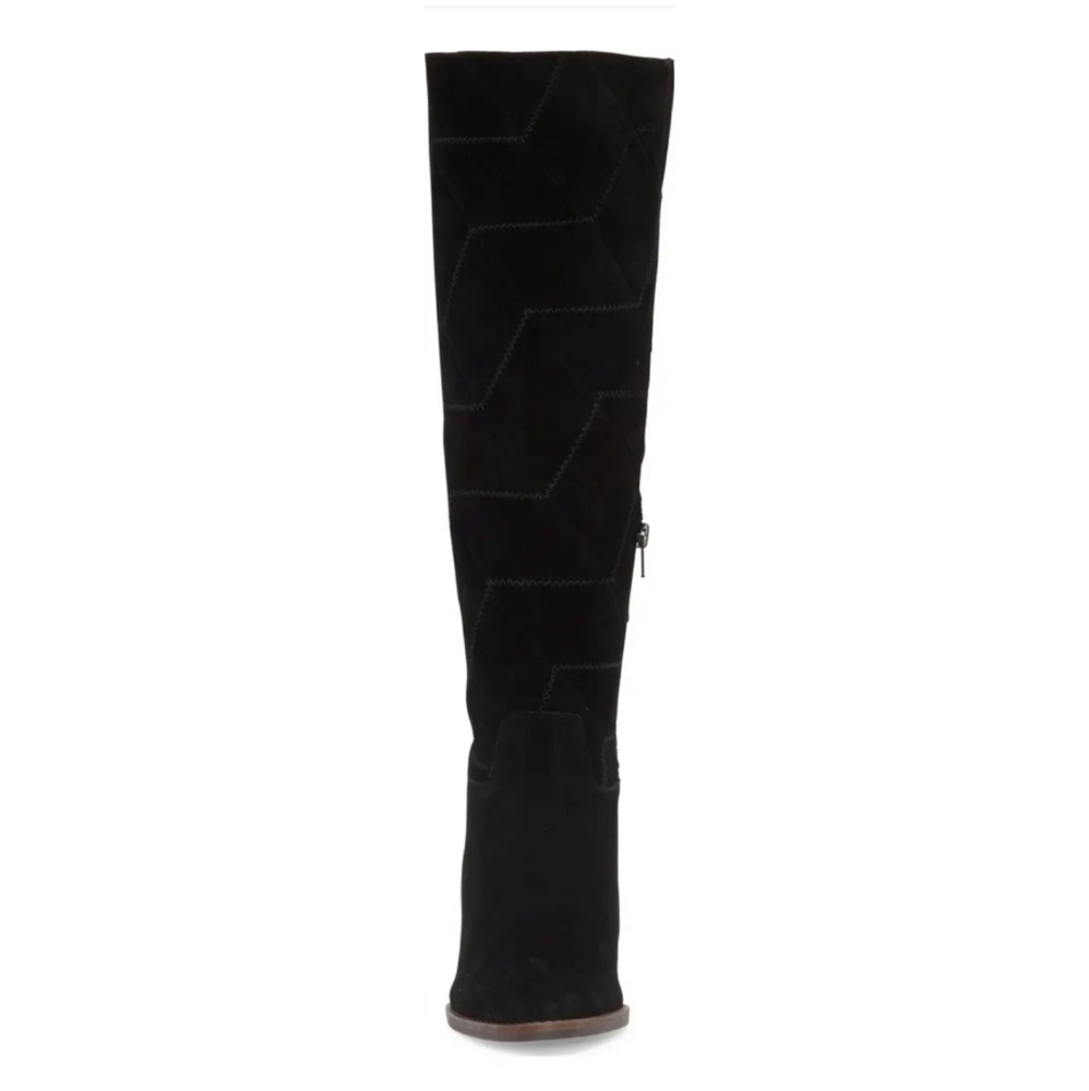 Stylish Lucky Brand Black Suede Stitch Patterned Boots - Picture 2 of 8
